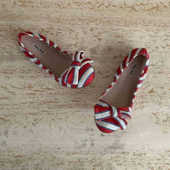 Miu Miu Shoes - Miu miu stripe bow flats size 38 nautical summer beach